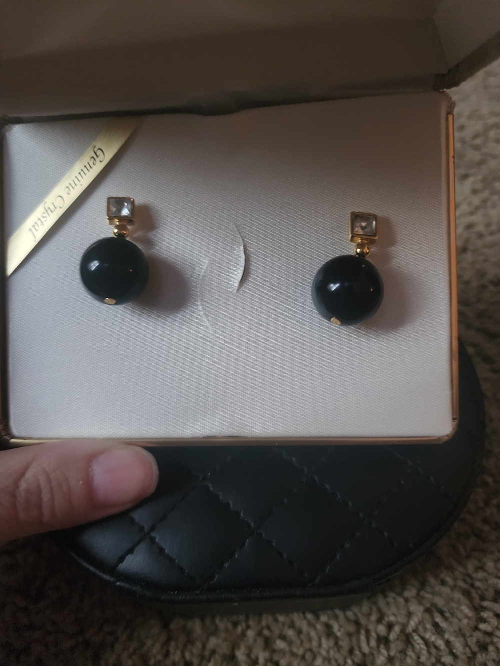 Gold-Accent Black Drop Earrings